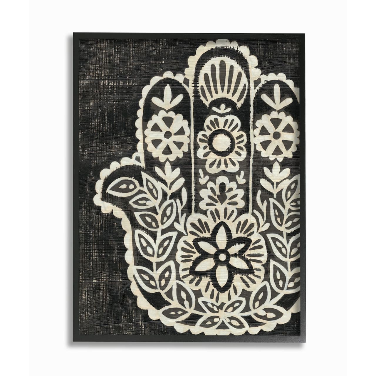 Stupell Industries Black & White Floral Hamsa with Black Frame Wall Accent